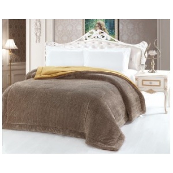 Κουβερτο-πάπλωμα ημίδιπλο γούνα/βελουτέ σκάκι καφέ