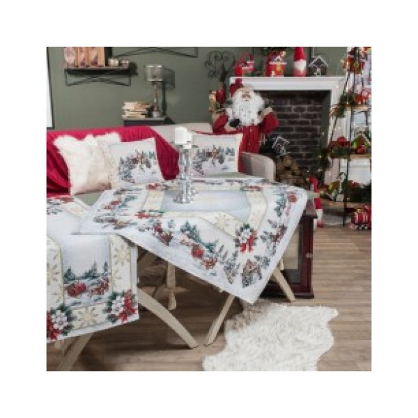 Σετ καρέ+σεμέν χριστουγεννιάτικο στόφα νιφάδες